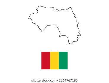 Vector minimalist map of Guinea with flag of the country, flag of Guinea with smooth map. Suitable for minimalist designs. Space for text.