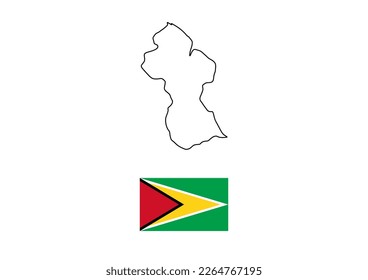 Vector minimalist map of Guyana with flag of the country, flag of Guyana with smooth map. Suitable for minimalist designs. Space for text.