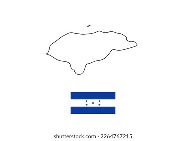 Vector minimalist map of Honduras with flag of the country, flag of Honduras with smooth map. Suitable for minimalist designs. Space for text.