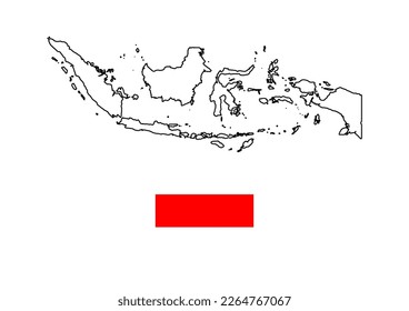 Mapa vectorial minimalista de Indonesia con bandera del país, bandera de Indonesia con mapa liso. Adecuado para diseños minimalistas. Espacio para texto.