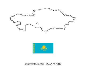 Vector minimalist map of Kazakhstan with flag of the country, flag of Kazakhstan with smooth map. Suitable for minimalist designs. Space for text.