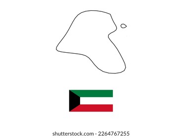 Vector minimalist map of Kuwait with flag of the country, flag of Kuwait with smooth map. Suitable for minimalist designs. Space for text.