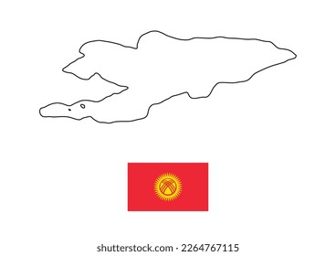 Vector minimalist map of Kyrgyzstan with flag of the country, flag of Kyrgyzstan with smooth map. Suitable for minimalist designs. Space for text.