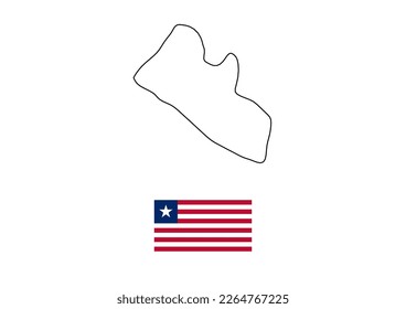 Vector minimalist map of Liberia with flag of the country, flag of Liberia with smooth map. Suitable for minimalist designs. Space for text.