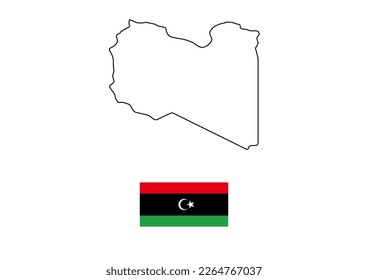 Vector minimalist map of Libya with flag of the country, flag of Libya with smooth map. Suitable for minimalist designs. Space for text.