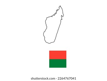 Vector minimalist map of Madagascar with flag of the country, flag of Madagascar with smooth map. Suitable for minimalist designs. Space for text.