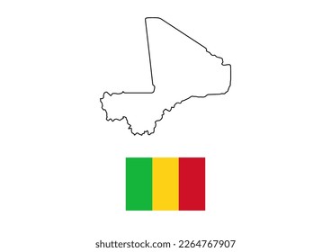 Vector minimalist map of Mali with flag of the country, flag of Mali with smooth map. Suitable for minimalist designs. Space for text.