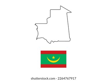 Vector minimalist map of Mauritania with flag of the country, flag of Mauritania with smooth map. Suitable for minimalist designs. Space for text.