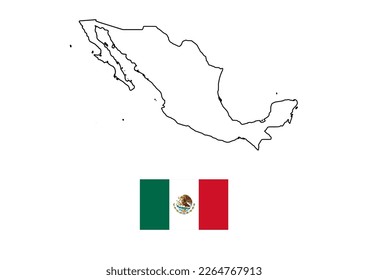 Vector minimalist map of Mexico with flag of the country, flag of Mexico with smooth map. Suitable for minimalist designs. Space for text.