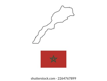 Vector minimalist map of Morocco with flag of the country, flag of Morocco with smooth map. Suitable for minimalist designs. Space for text.