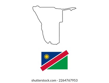 Vector minimalist map of Namibia with flag of the country, flag of Namibia with smooth map. Suitable for minimalist designs. Space for text.