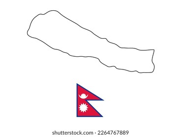Vector minimalist map of Nepal with flag of the country, flag of Nepal with smooth map. Suitable for minimalist designs. Space for text.