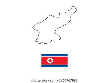 Vector minimalist map of North Korea with flag of the country, flag of North Korea with smooth map. Suitable for minimalist designs. Space for text.