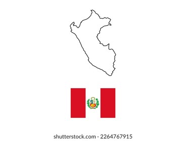 Vector minimalist map of Peru with flag of the country, flag of Peru with smooth map. Suitable for minimalist designs. Space for text.