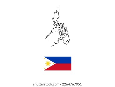 Vector minimalist map of Philippines with flag of the country, flag of Philippines with smooth map. Suitable for minimalist designs. Space for text.