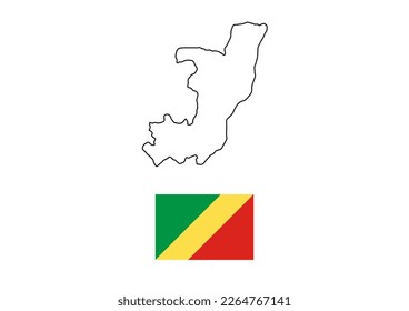 Vector minimalist map of Republic of the Congo with flag of the country, flag of Republic of the Congo with smooth map. Suitable for minimalist designs. Space for text.