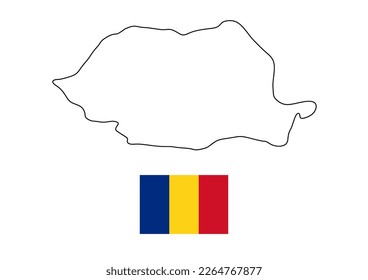 Vector minimalist map of Romania with flag of the country, flag of Romania with smooth map. Suitable for minimalist designs. Space for text.