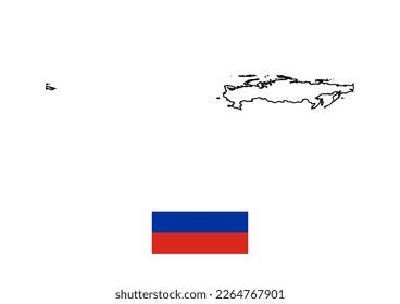 Vector minimalist map of Russia with flag of the country, flag of Russia with smooth map. Suitable for minimalist designs. Space for text.