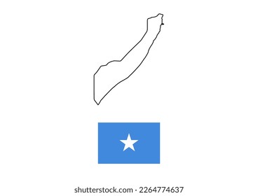 Mapa minimalista vectorial de Somalia con bandera del país, bandera de Somalia con mapa liso. Adecuado para diseños minimalistas. Espacio para texto.