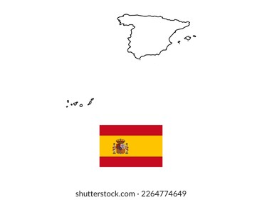 Vector minimalist map of Spain with flag of the country, flag of Spain with smooth map. Suitable for minimalist designs. Space for text.