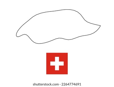 Mapa minimalista vectorial de Suiza con bandera del país, bandera de Suiza con mapa liso. Adecuado para diseños minimalistas. Espacio para texto.