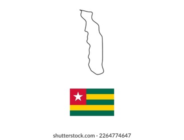 Vector minimalist map of Togo with flag of the country, flag of Togo with smooth map. Suitable for minimalist designs. Space for text.