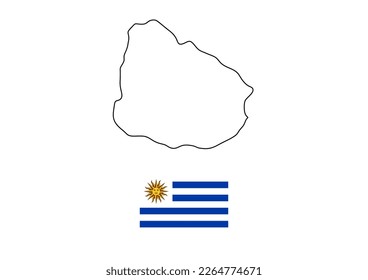 Vector minimalist map of Uruguay with flag of the country, flag of Uruguay with smooth map. Suitable for minimalist designs. Space for text.