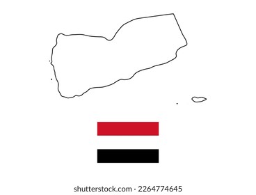 Vector minimalist map of Yemen with flag of the country, flag of Yemen with smooth map. Suitable for minimalist designs. Space for text.