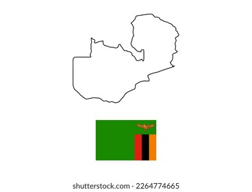 Vector minimalist map of Zambia with flag of the country, flag of Zambia with smooth map. Suitable for minimalist designs. Space for text.