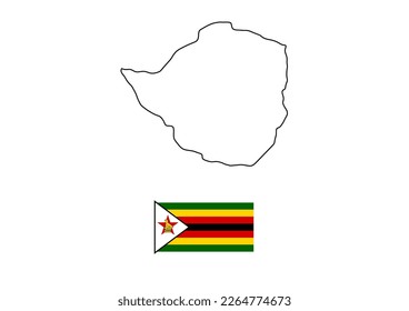 Mapa vectorial minimalista de Zimbabue con bandera del país, bandera de Zimbabue con mapa suave. Adecuado para diseños minimalistas. Espacio para texto.