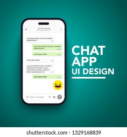 Vector Minimalist Mobile Chat App UI And UX Concept Theme. Mockup Smartphone Screen Template