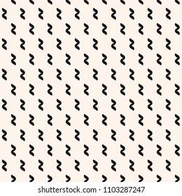 Vector minimalist monochrome seamless pattern, abstract geometric background with tiny curved S-shaped figures in diagonal grid. Black and white modern texture for decor, prints. Memphis style design