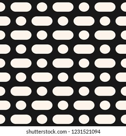 Vector minimalist monochrome seamless pattern. Simple geometric background with rounded lines, circles, dots. Abstract minimal black and white texture. Repeating design for decor, covers, furniture