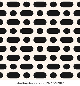 Vector minimalist monochrome seamless pattern. Simple geometric background with rounded lines, circles, dots. Abstract minimal black and white texture. Hipster fashion. Funky style repeatable design 