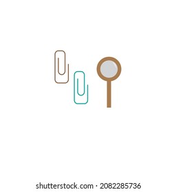 Vector minimalist office paper clip and magnifying glass clip art