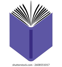 Vector Minimalist Open Book Illustration with Purple Cover and Fanned Pages in Black and White