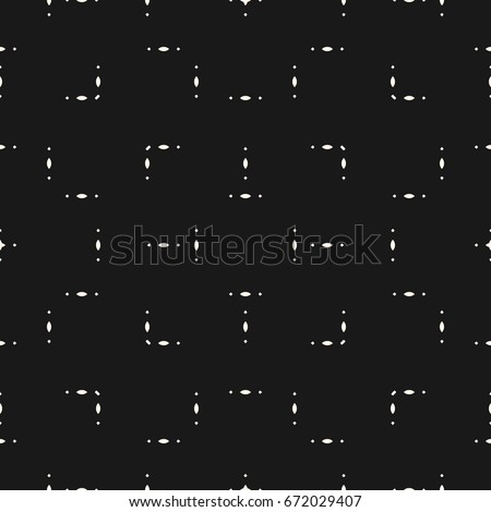 Vector minimalist pattern, abstract geometric seamless texture with tiny geometrical shapes, ovals, rhombuses. Subtle black background. Simple design element for decor, prints, covers, digital, web