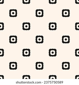 Vector minimalist pattern with dots, small curved shapes. Simple black and white seamless texture. Modern abstract minimal geometric background. Stylish repeated design for decor, print, web, cover