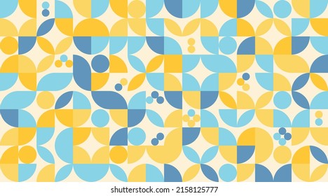 Vector Minimalist Pattern In Mid Century Geometric Design With Circles And Abstract Shapes. Vintage Style Background, Simple Abstract Wallpaper, Retro 60's And 70's Style