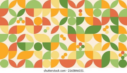 Vector Minimalist Pattern In Mid Century Geometric Design With Circles And Abstract Shapes. Vintage Style Background, Simple Abstract Wallpaper, Retro 60's And 70's Style