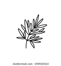 Vector minimalist plant leaf with a black line.One Summer simple hand drawn illustration on white isolated background in doodle style.Design for packaging,websites,social media,posters,postcards.