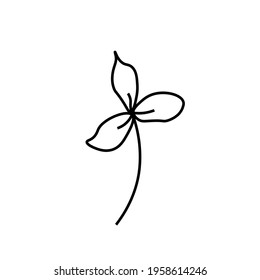 Vector minimalist plant leaf with a black line.One Summer simple hand drawn illustration on white isolated background in doodle style.Design for packaging,websites,social media,posters,postcards.