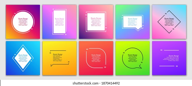 Vector minimalist posters set. Quote frames blank templates set. Big collection. Text in brackets. Citation empty speech bubbles. Gradient background. Simple color shape. Social media, banner template