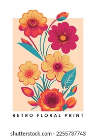 Vector Minimalist Retro Screen Print Botanical Floral Surface Pattern for Poster, Book Cover or Advertisement Background.