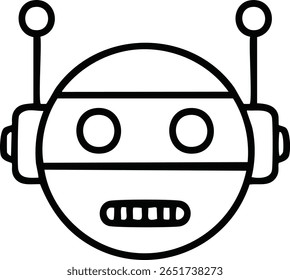Cabeza de robot minimalista de Vector con visera circular, antenas y estilo retro-futurista de dibujos animados