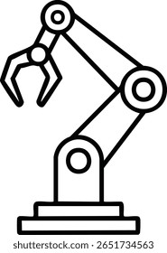 Desenho de linha de braço robótico minimalista de vetor com estilo técnico e design esquemático industrial