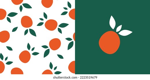 Vector minimalist seamless orange pattern with leaf vector citrus pattern simple orange green white colors flat style