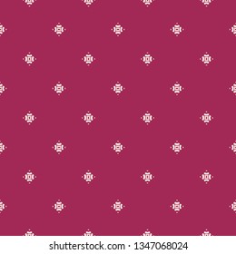 Vector minimalist seamless pattern. Abstract geometric floral background in burgundy and beige color. Minimal ornament texture with simple small flowers. Repeat design for decor, fabric, wallpapers