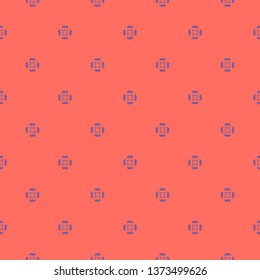 Vector minimalist seamless pattern. Abstract geometric floral background in coral and purple color. Minimal ornament texture with simple small flowers. Colorful repeat design for decor, wallpapers