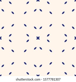 Vector minimalist seamless pattern. Abstract geometric texture with small shapes, seeds, dots. Simple minimal blue and white background. Subtle repeat design for decoration, fabric, wallpaper, website
